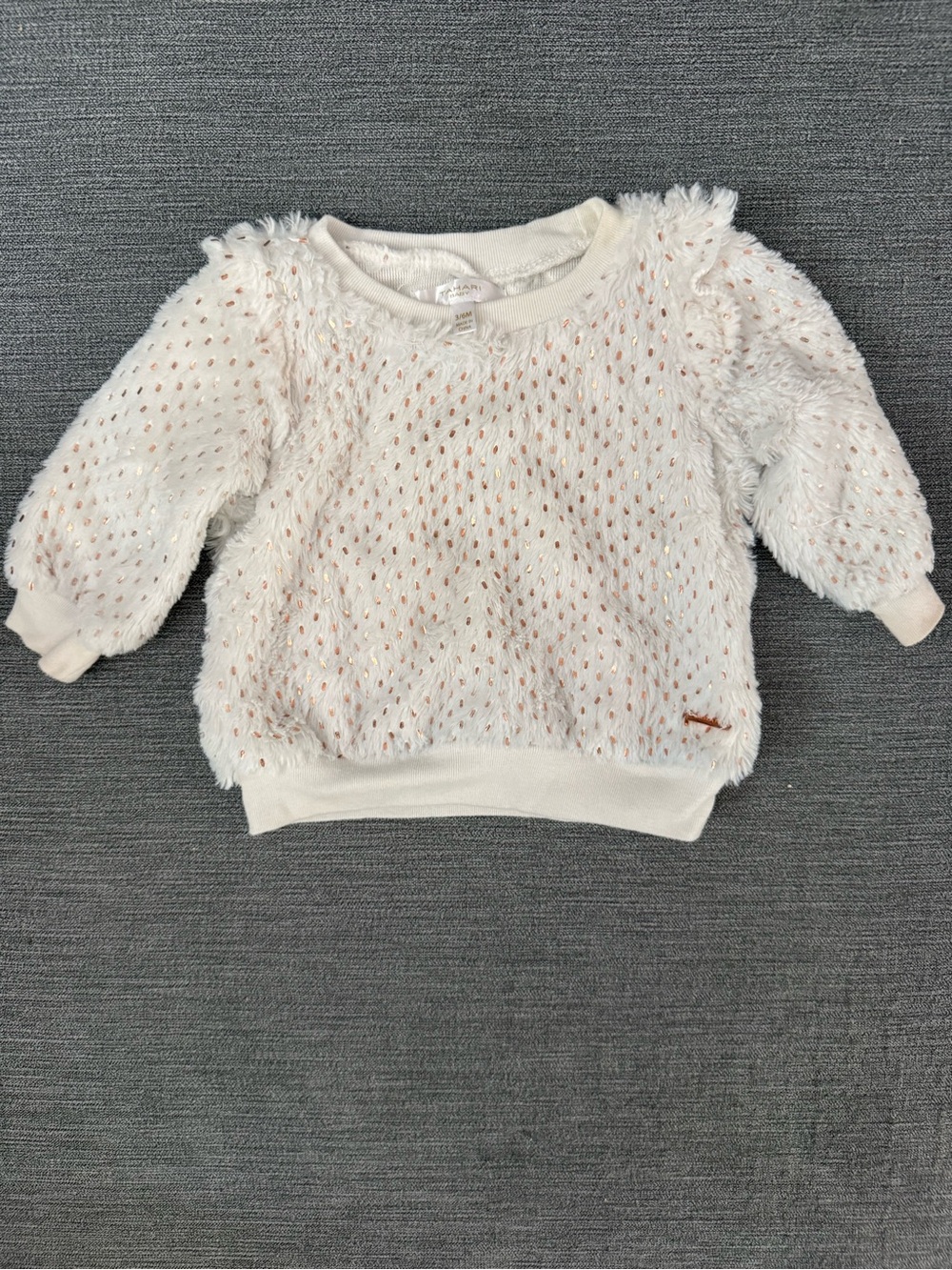 Tahari Cream Girls' Fuzzy Sweater with Gold Thread